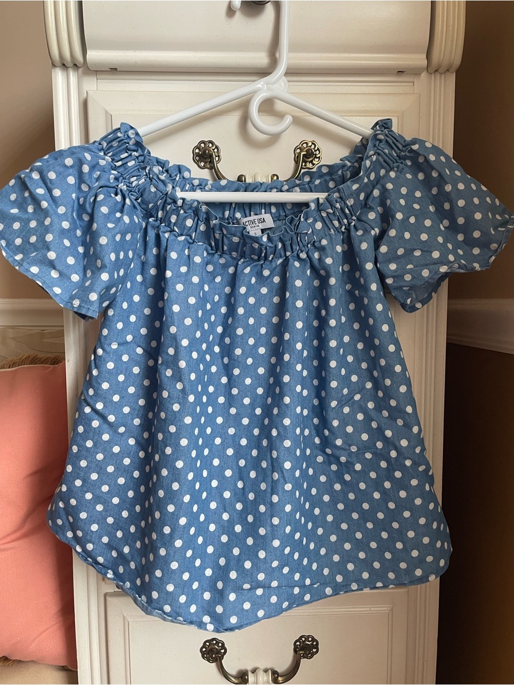 Light Blue Denim Polka Dot Puff Sleeve Top